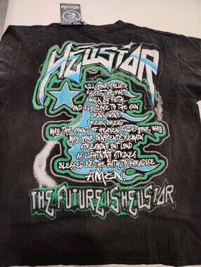 Hellstar Graphic Tee in Black with Aqua & White Print